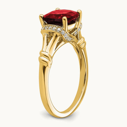 Garnet and Diamond Ring — 14K Yellow Gold, 7