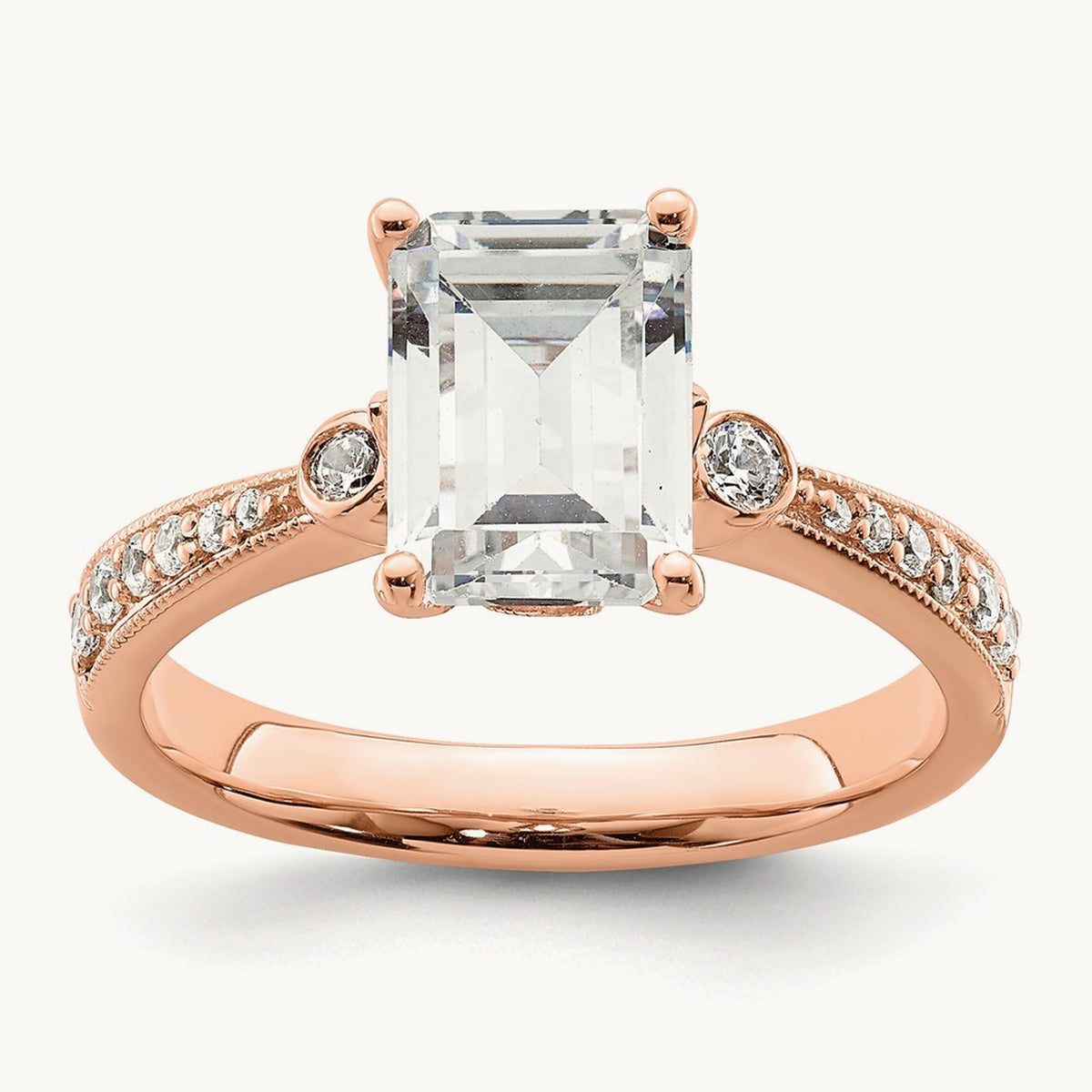 2ct Emerald Semi-Mount Engagement Dia Ring, 14K Rose Gold