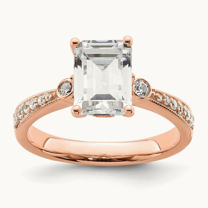 2ct Emerald Semi-Mount Engagement Dia Ring, 14K Rose Gold