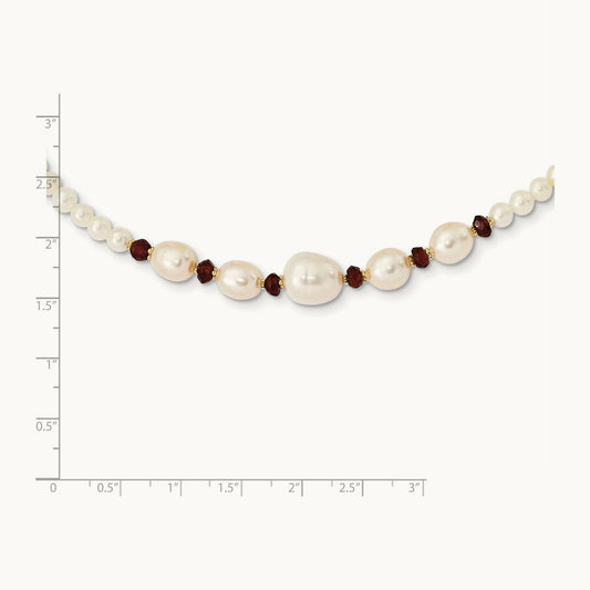 Freshwater Cultured Pearl Faceted 4.0 Garnet Bead Necklace, 14K White