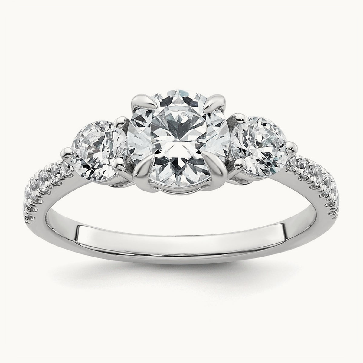 Round 3 Stone Engagement Ring, 1.50-3.00 ct tw Lab-Grown Diamond — 1 5/8 ct, 14K White Gold