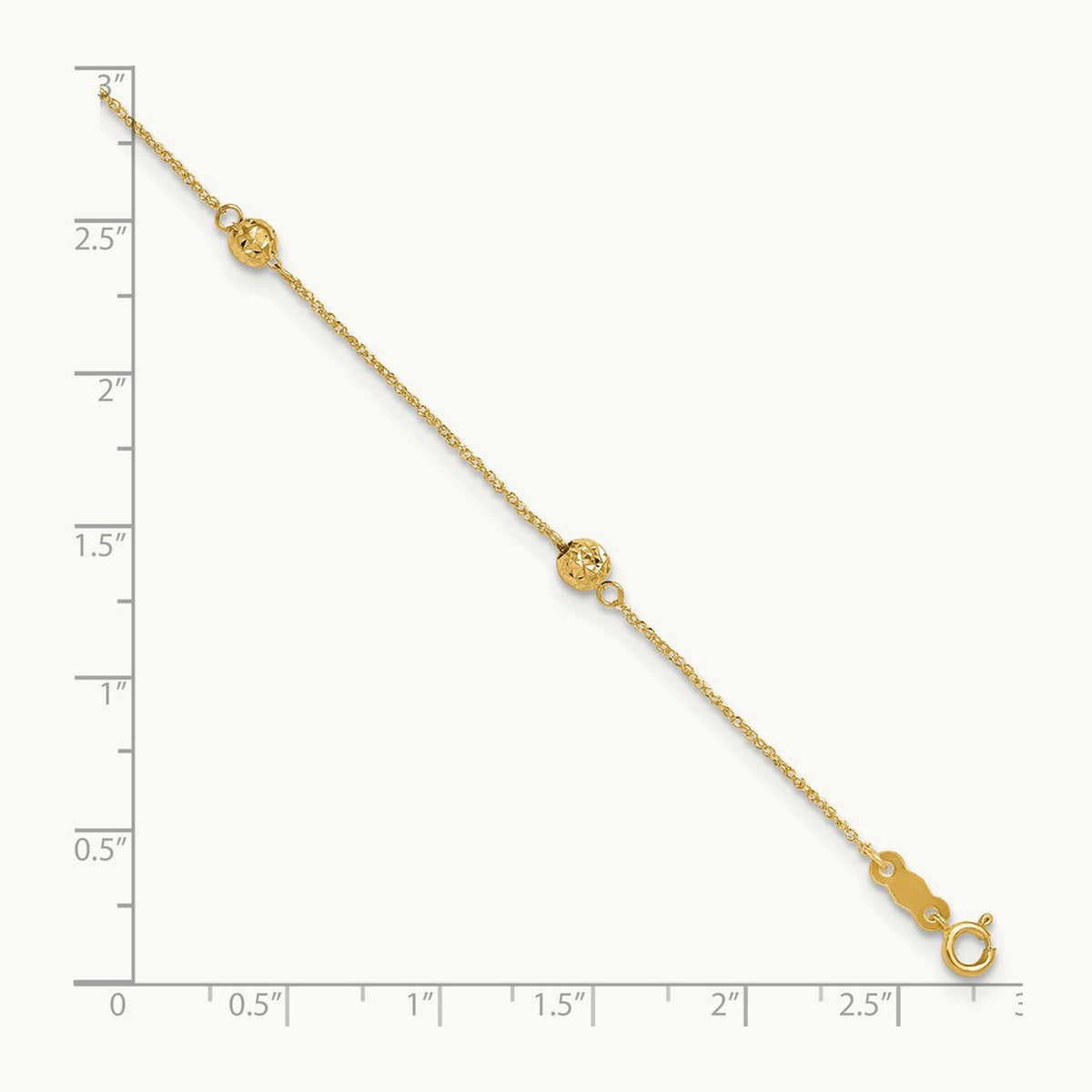 Diamond-cut Bead w/ 1in ext. Anklet, 14K