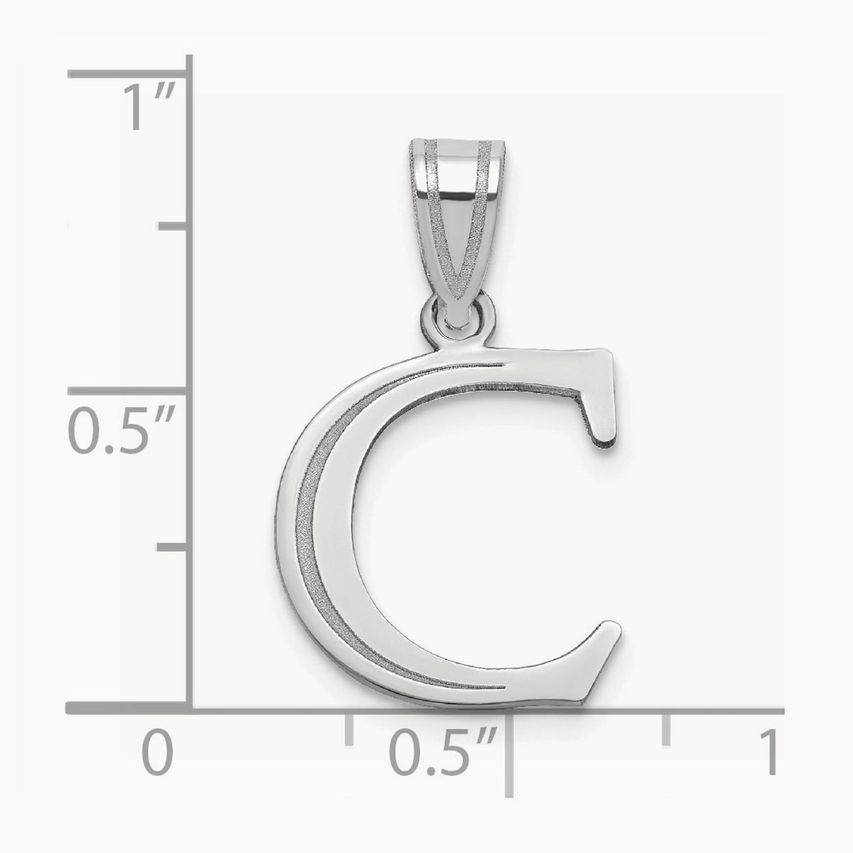 Polished Etched Letter C Initial Pendant, 14K White Gold