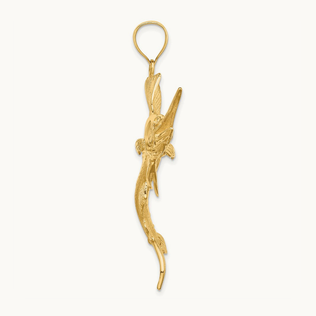3-D Polished Textured Sailfish Charm, 14K