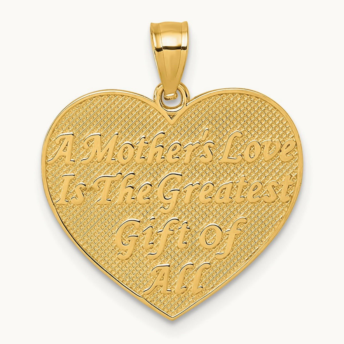Polished and Textured Flower Rose Mother's Love Heart Pendant, 14K