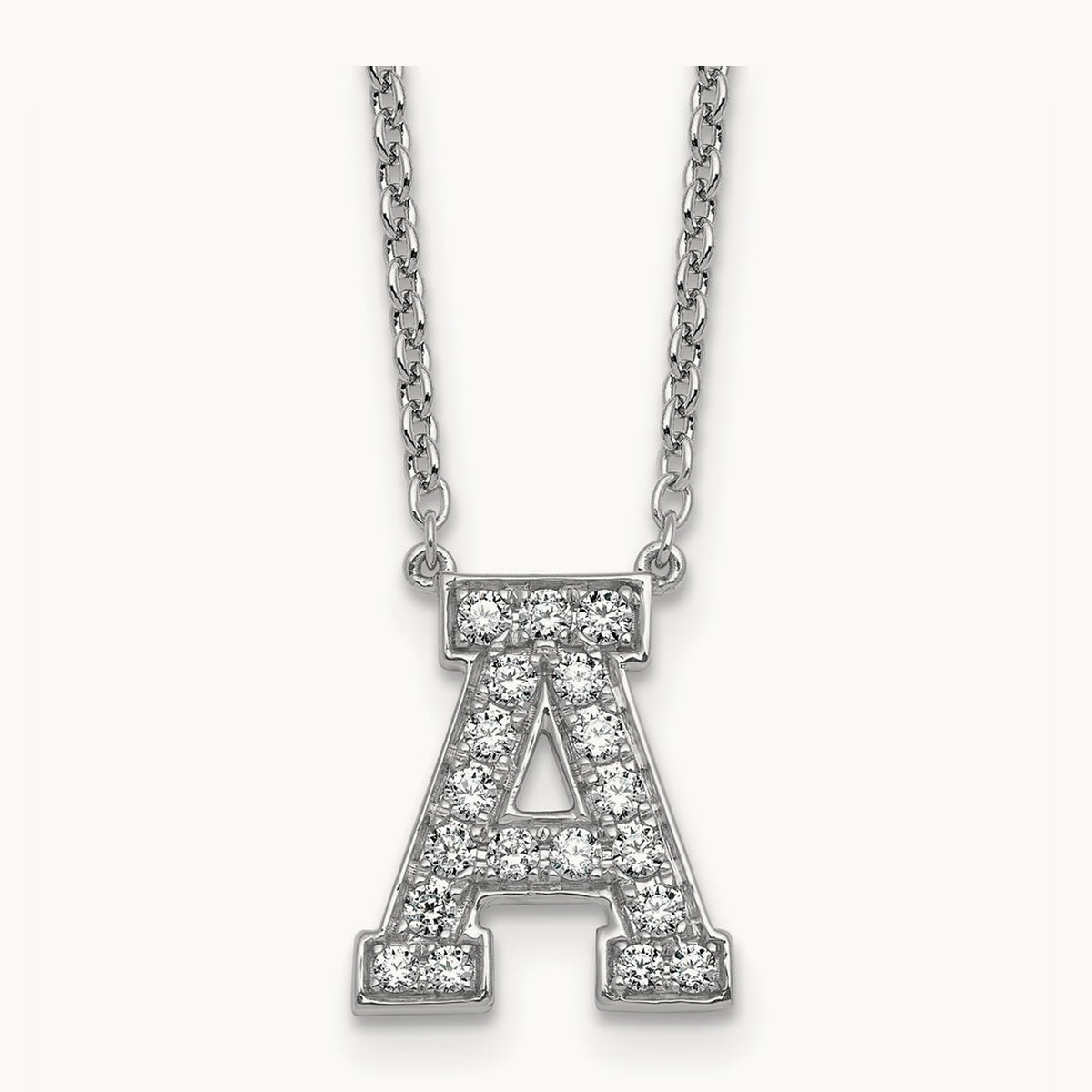 Initial Necklace — 14K White Gold, A, 1/2 ct