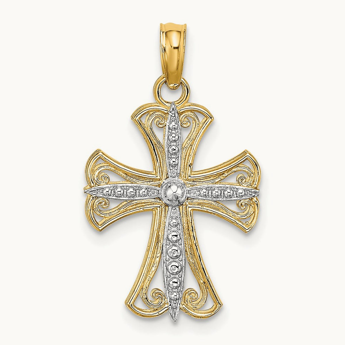 Textured Cross Charm — 14K Two-Tone Gold, 17.8mm