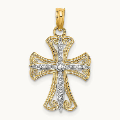 Textured Cross Charm — 14K Two-Tone Gold, 17.8mm