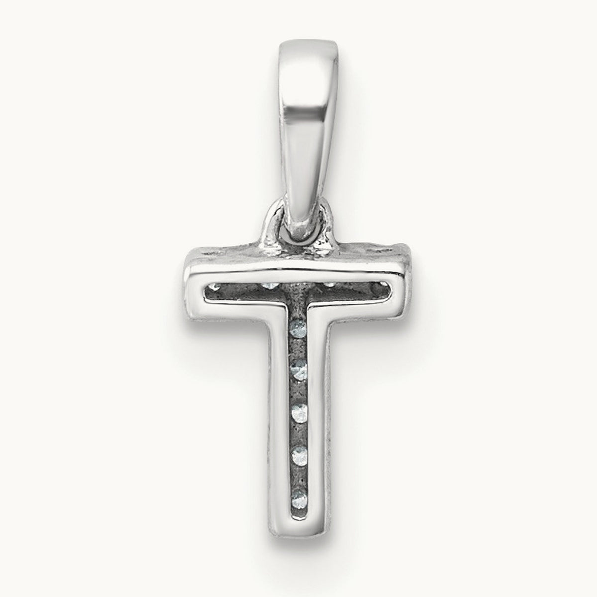 Diamond Initial with Bail Pendant — 14K White Gold, T