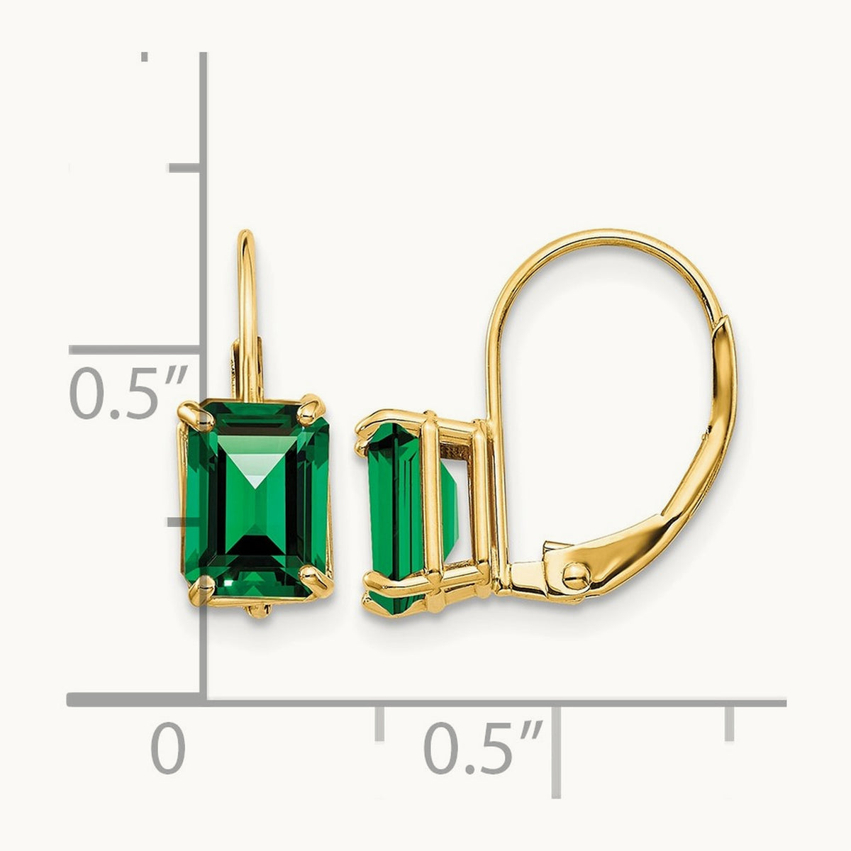 7x5mm Emerald Cut Mount St. Helens Leverback Earrings, 14K