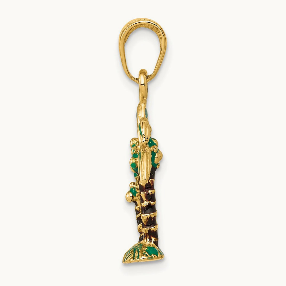 3D Enameled Palm Trees Pendant, 14K