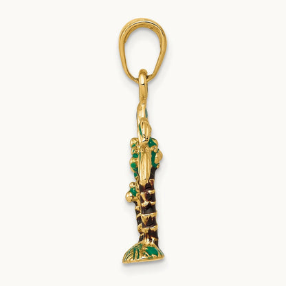 3D Enameled Palm Trees Pendant, 14K