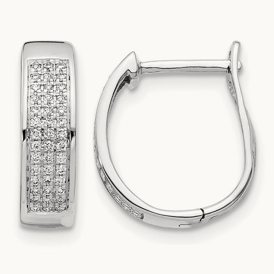 Diamond Hinged Oval Hoop Earrings, 14K White Gold