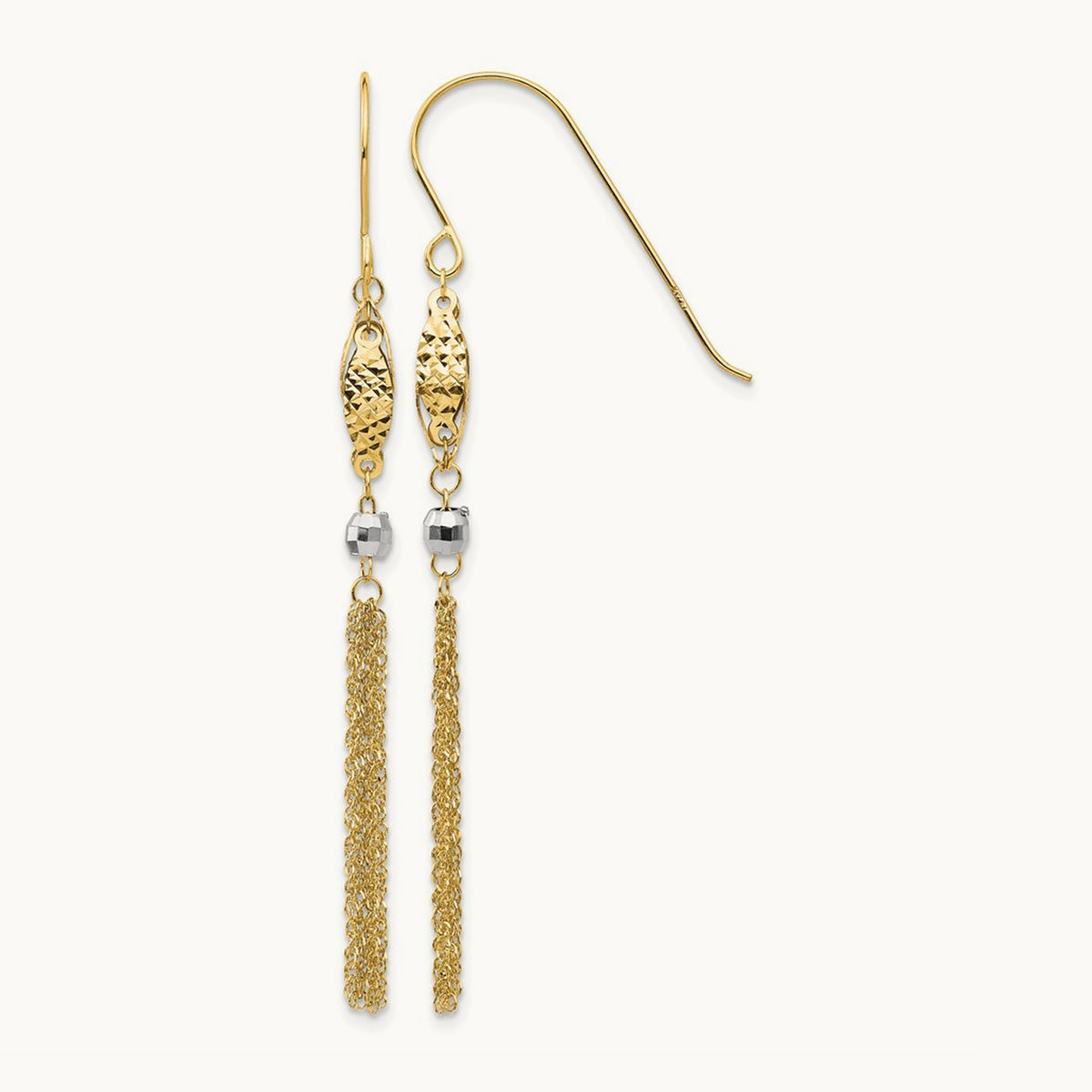 Bead and Chain Dangle Earrings — 14K Two-Tone Gold
