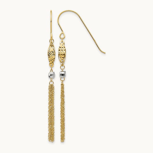 Bead and Chain Dangle Earrings — 14K Two-Tone Gold