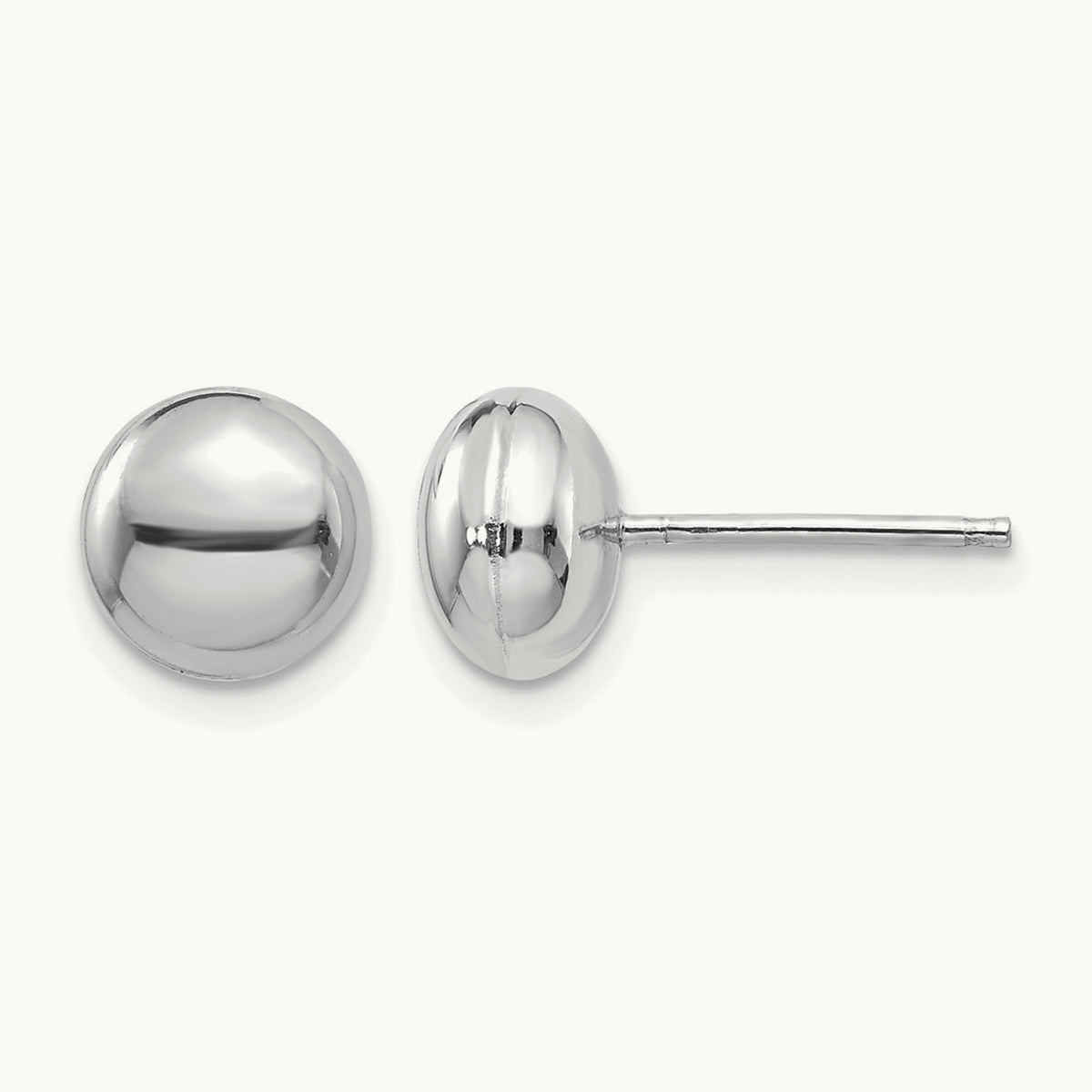Polished Button Post Earrings — 14K White Gold, 8mm