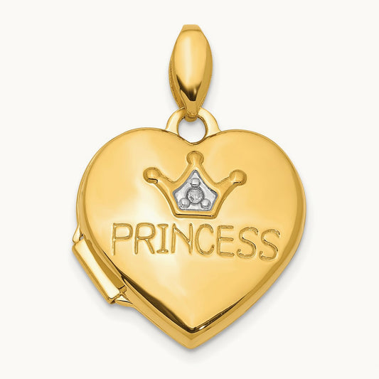 Diamond Princess Locket Pendant, 16mm, 14K Yellow Gold