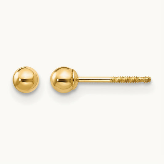 Madi K Ball Push On and Screw Off Screwback Earrings, 3mm, 14K