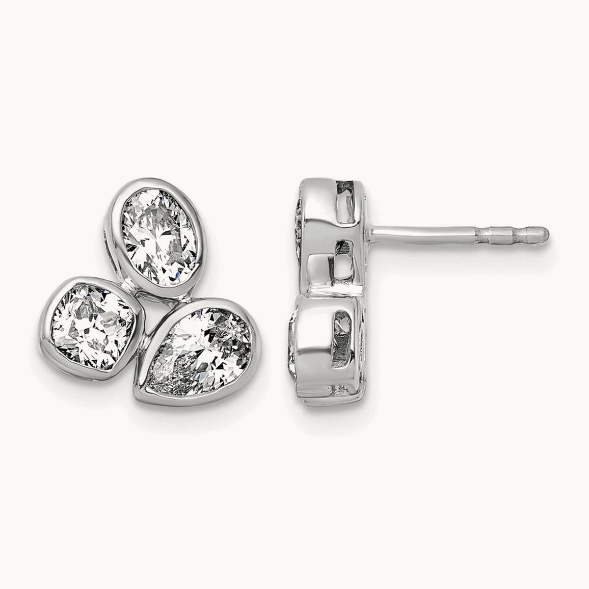 Oval Pear & Cushion 3 Stone Earrings, 2.00 ct tw Lab-Grown Diamond