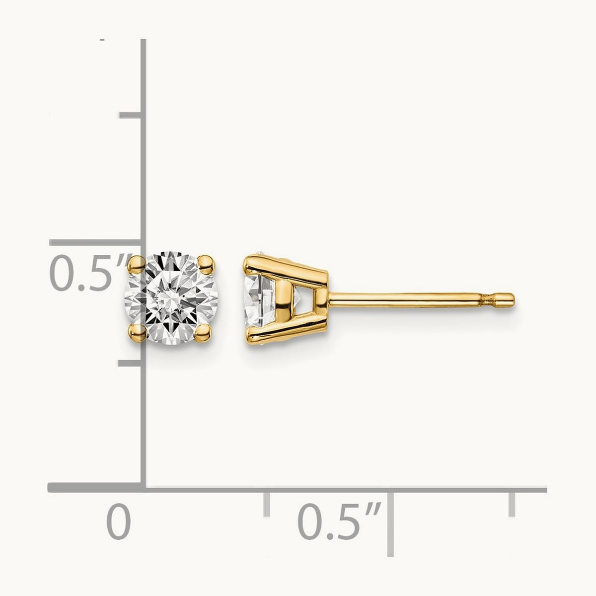 Round Diamond Stud Earrings — 14K Yellow Gold, 0.82 ct tw, I1 J-K · push back