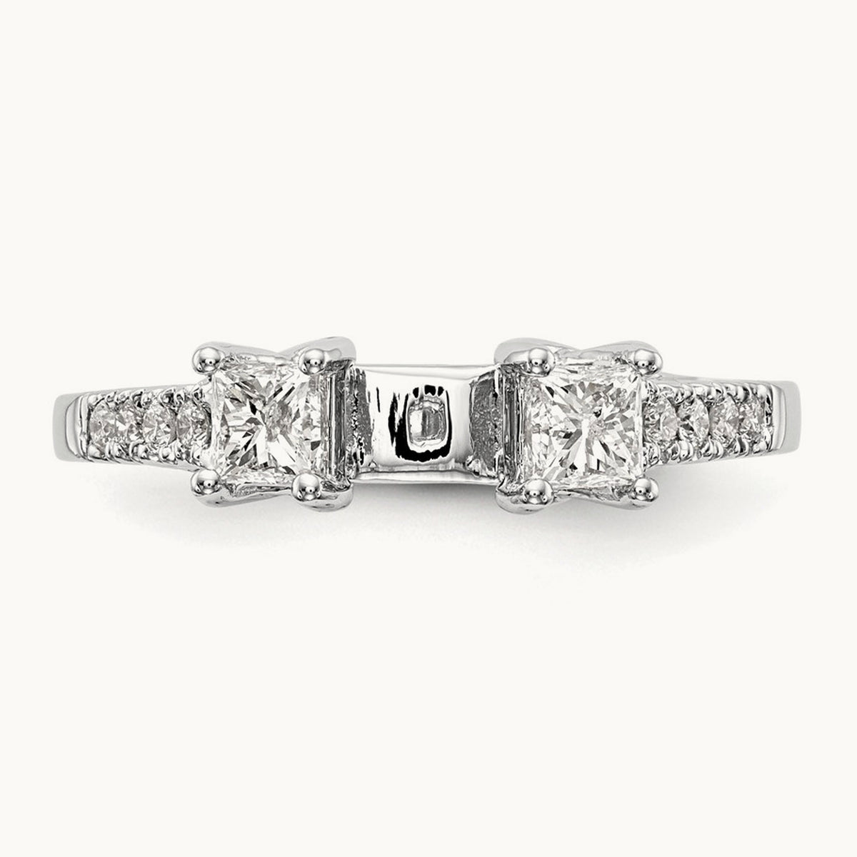 3-Stone Diamond Peg Set Semi-mount Engagement Ring, 14K White Gold