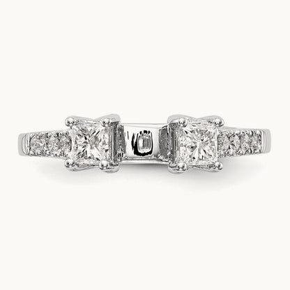 3-Stone Diamond Peg Set Semi-mount Engagement Ring, 14K White Gold