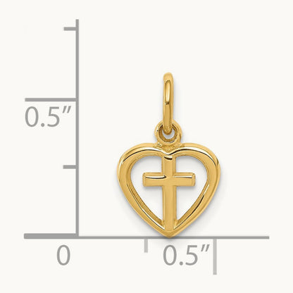 Cross in Heart Charm — 14K Yellow Gold