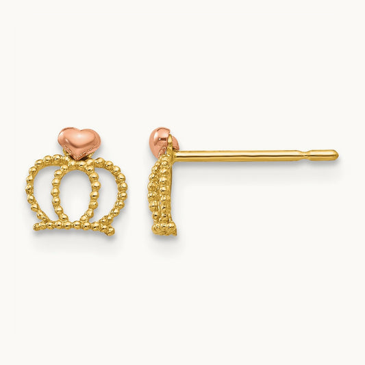 & Rose Madi K Gold Children's Crown Post Earrings, 14K Yellow
