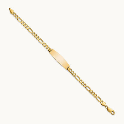 Soft Diamond Shape Flat Figaro Link ID Bracelet, 14K