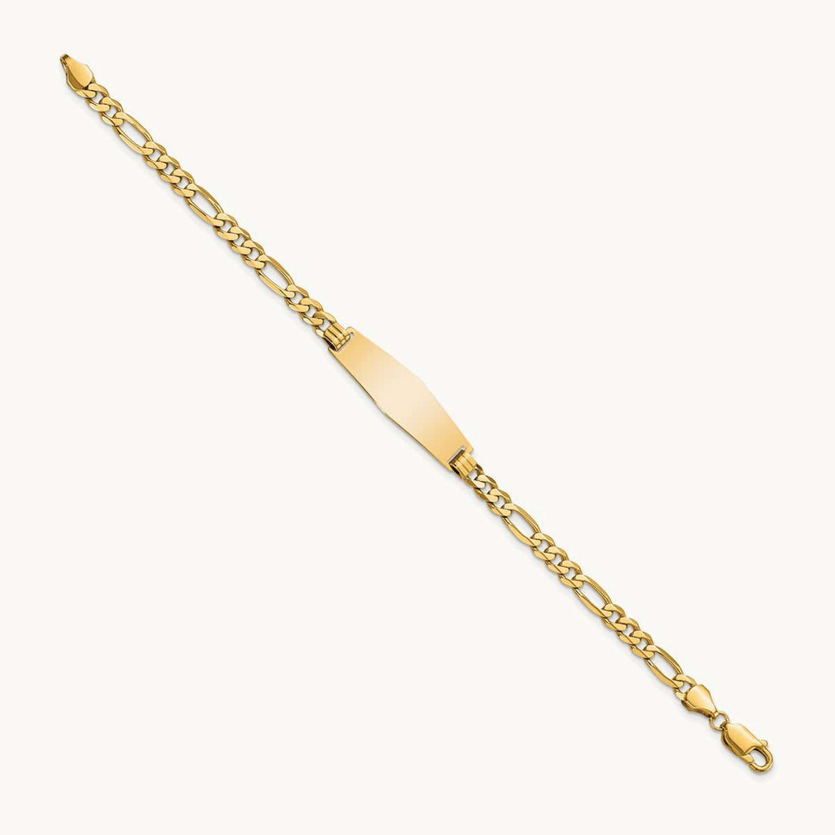 Soft Diamond Shape Flat Figaro Link ID Bracelet, 14K