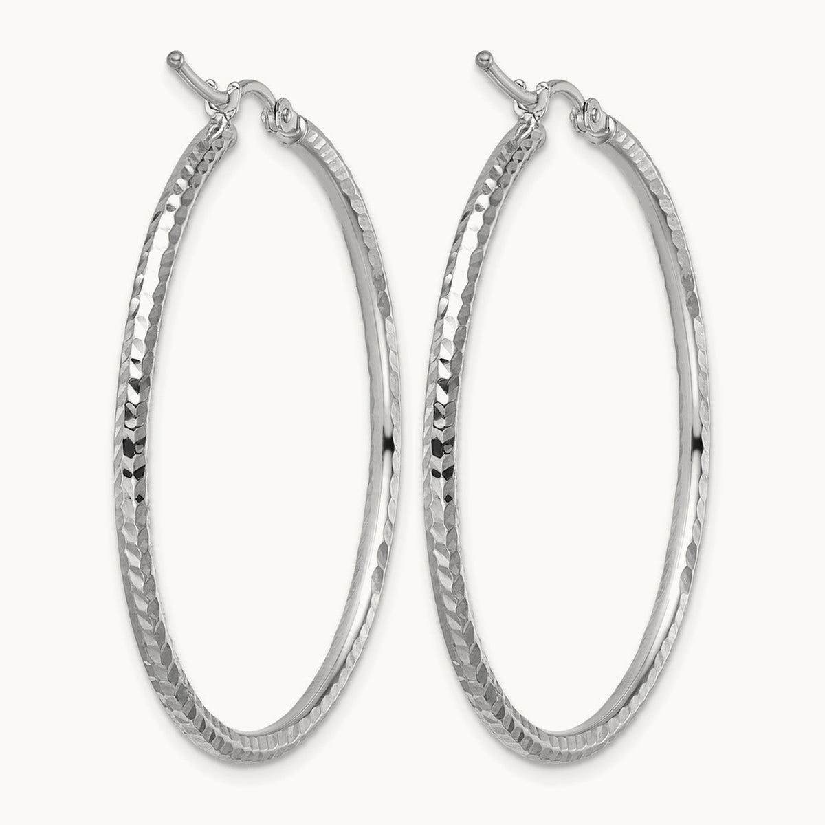 Diamond-cut Round Tube Hoop Earrings — 10K White Gold