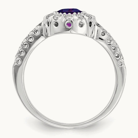Amethyst AA Diamond ring, 5mm, 14K White Gold