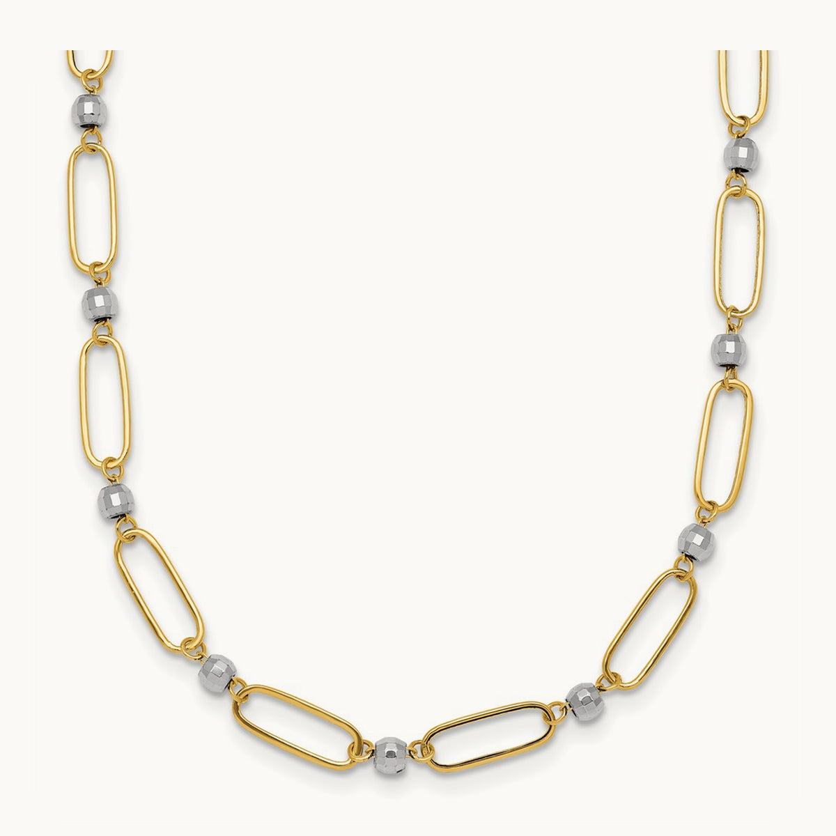 Polished Oval Beaded 18in Necklace, 14K Two-tone