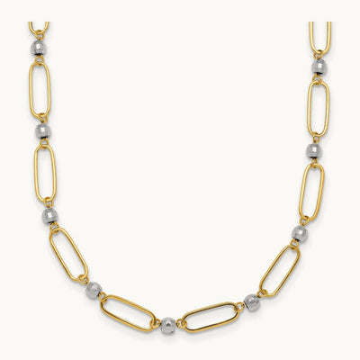 Polished Oval Beaded 18in Necklace, 14K Two-tone