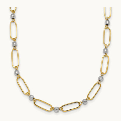 Polished Oval Beaded 18in Necklace, 14K Two-tone