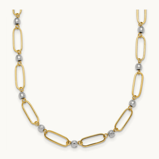 Polished Oval Beaded 18in Necklace, 14K Two-tone