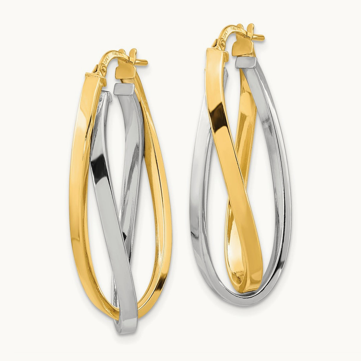 Polished Oval Double Hoops, 14K Two Tone