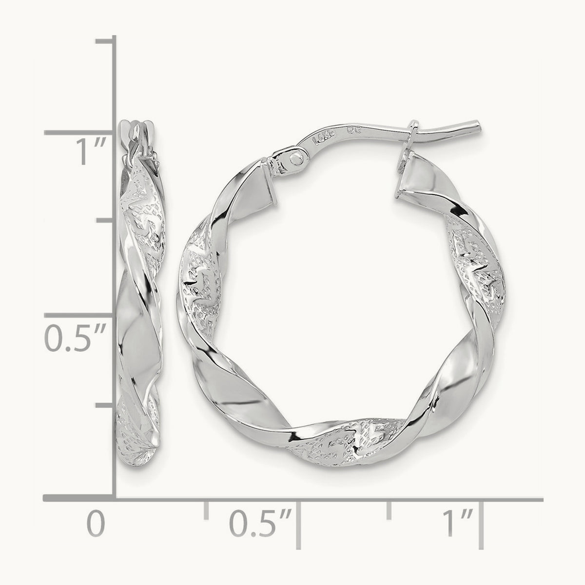 Polished and Textured Twisted Hoop Earrings — 14K White Gold, 23mm