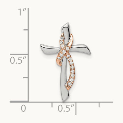 & Rose Cross w/Ribbon Diamond Chain Slide, 14K Two-tone White