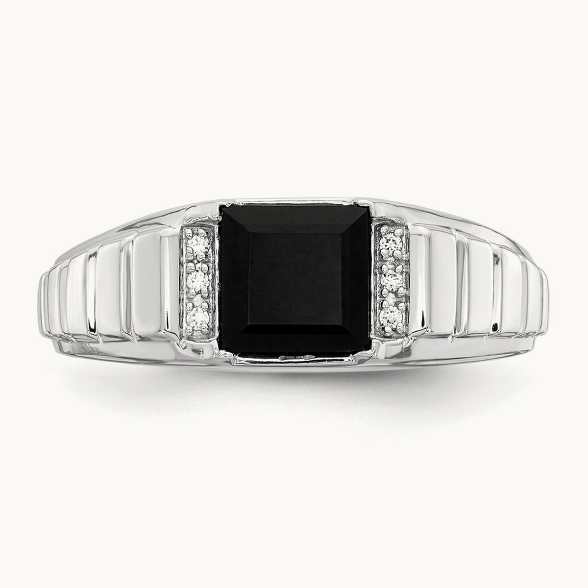 Square Onyx and Diamond Men's Ring — 14K White Gold