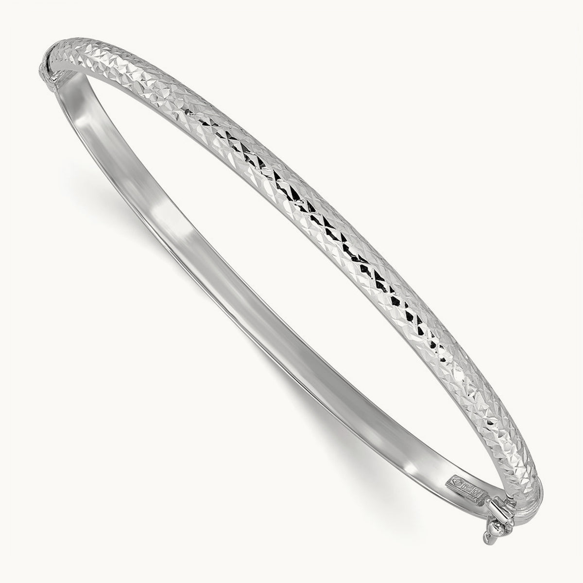 Diamond Cut Hinged Bangle — 14K White Gold