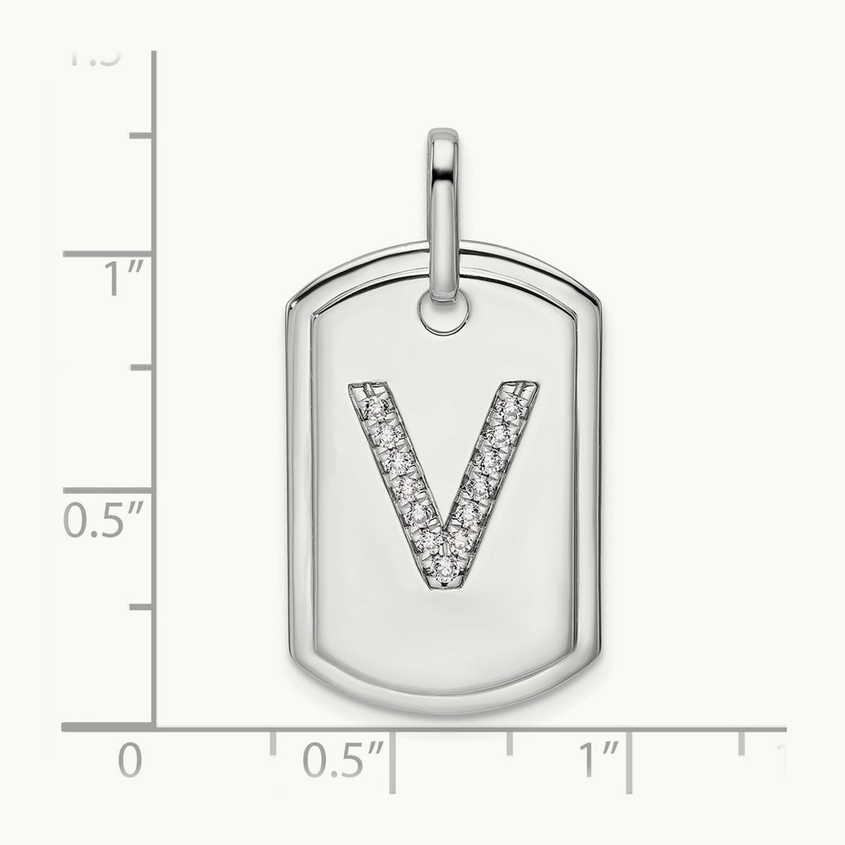 Diamond Dog Tag Charm — 14K White Gold, V