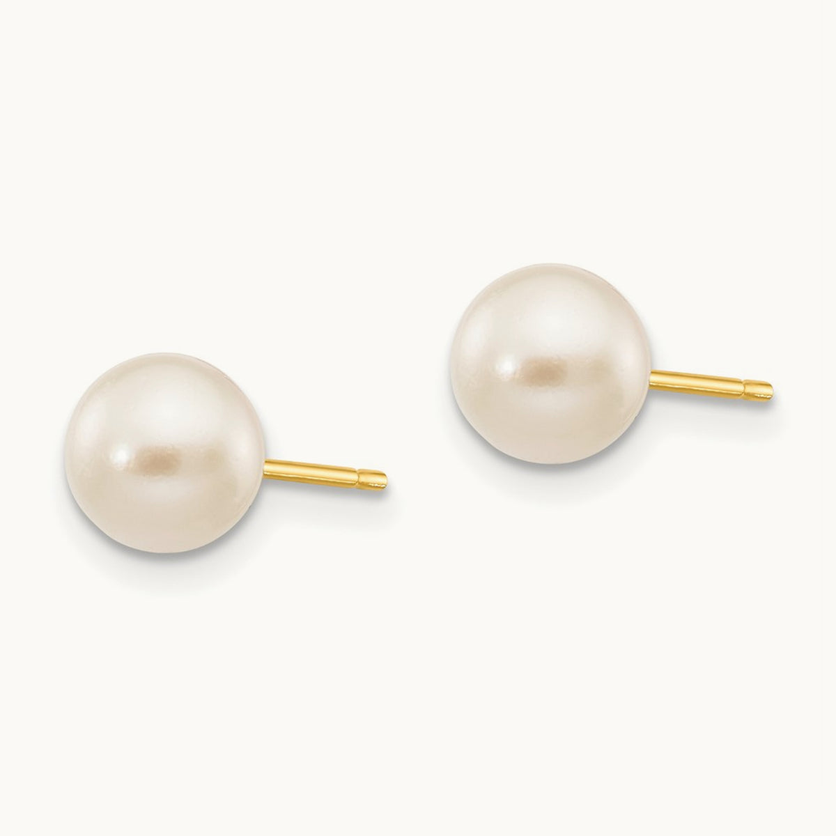 6- Round White Saltwater Akoya Cultured Pearl Stud Post Earrings, 7mm, 14K