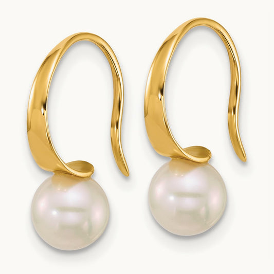 6- Round White Freshwater Cultured Pearl Earrings, 7mm, 14K