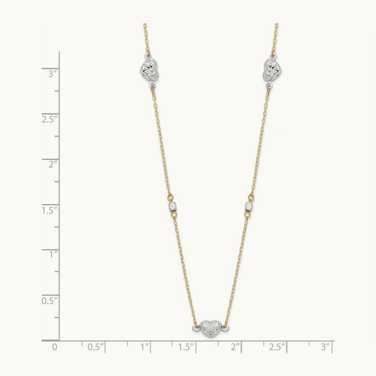 Polished D/C Hearts Necklace, 14K Two Tone