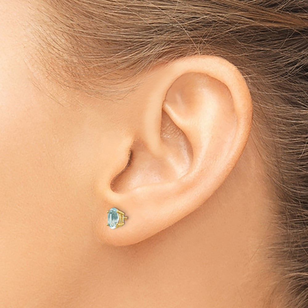 6x4 Oval March/Aquamarine Post Earrings — 14K Yellow Gold