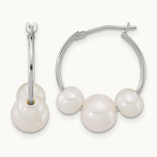 WG 6- Semi-Rnd Freshwater Cultured Pearl Hoop Earrings, 8mm, 14K