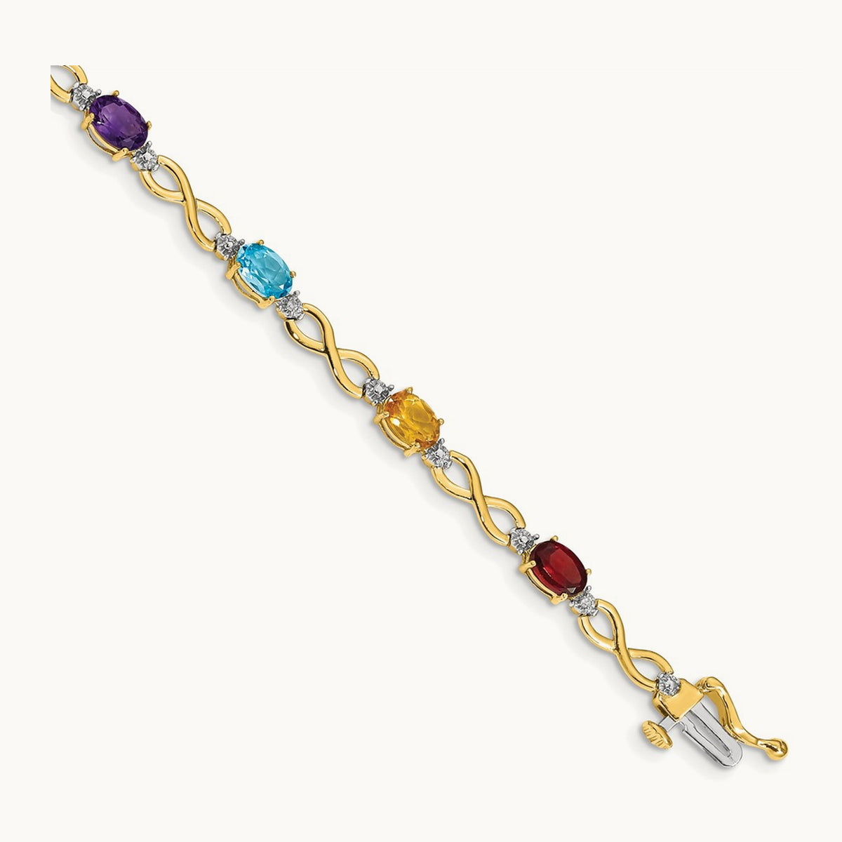 Rainbow Gemstone and Diamond Infinity Bracelet — 14K Yellow Gold