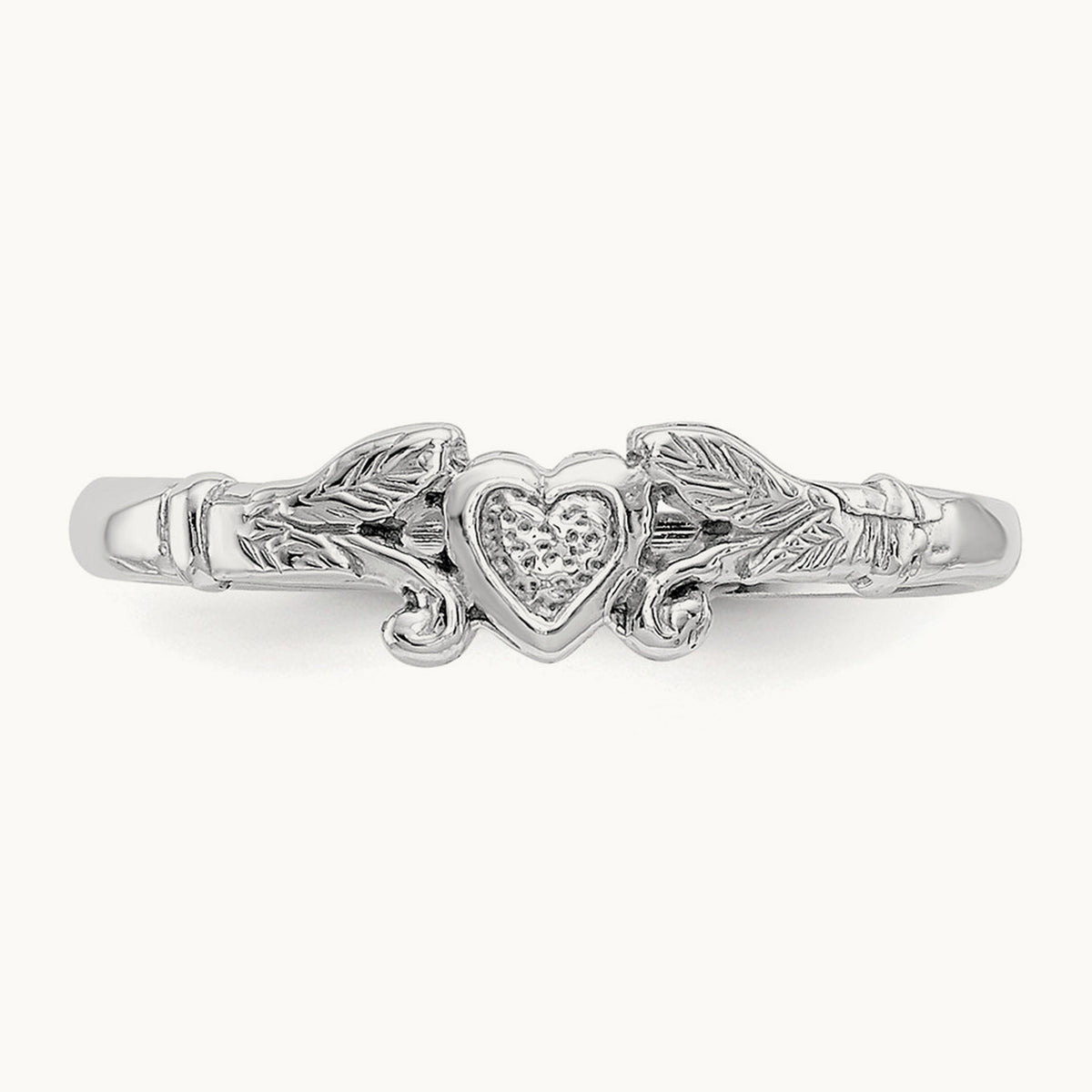 Textured Mini Heart Baby Ring — 14K White Gold, 1