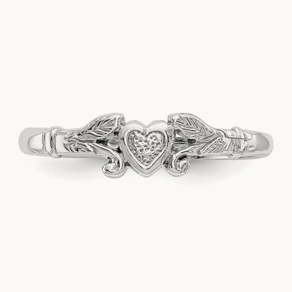 Textured Mini Heart Baby Ring — 14K White Gold, 1